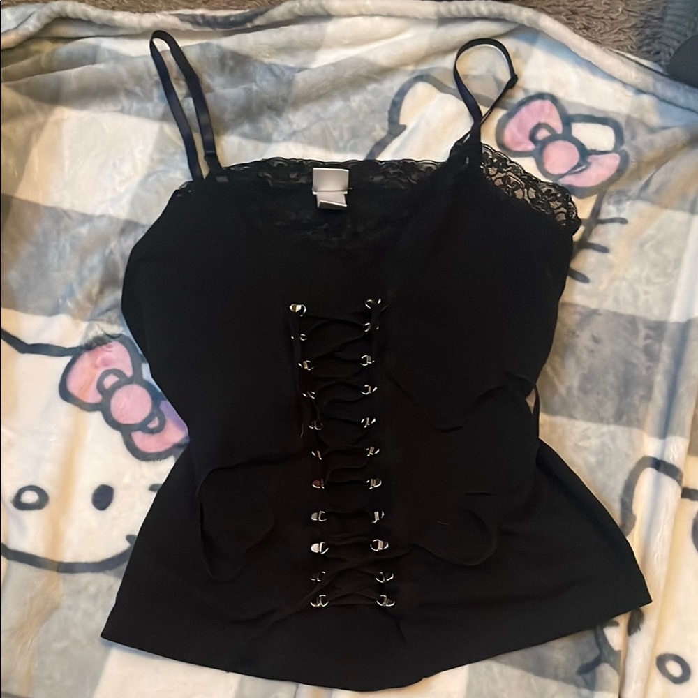 Avenue Black Lace-Up Bustier Camisole